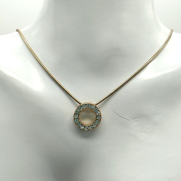 Gold-tone Circle Rhinestone Pendant Necklace - Picture 10 of 11